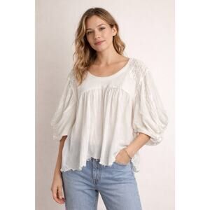 Free People Sunday Tunic Top S/XS Oversized White Embroidered Boho Festival